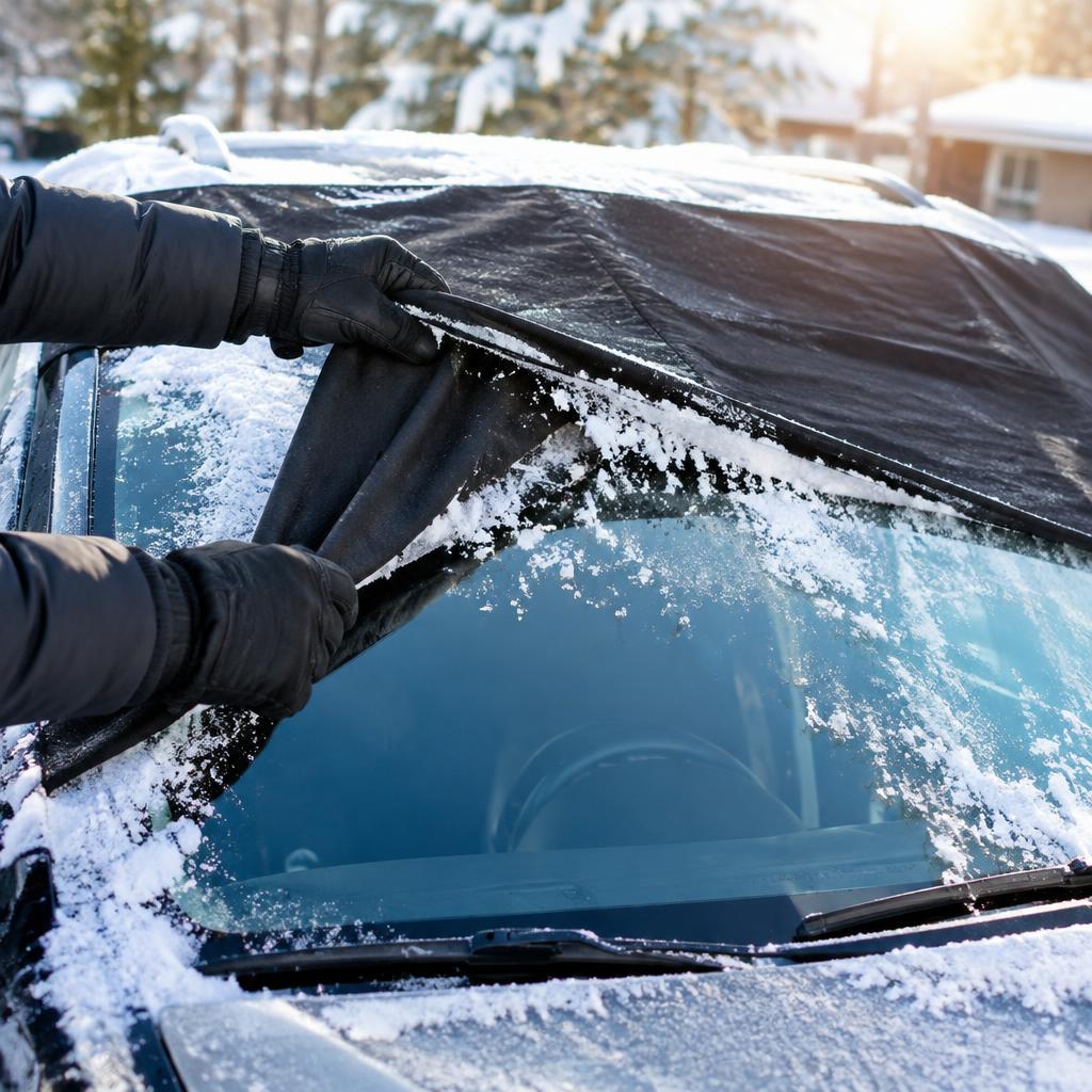 Lifting the cover to reveal a clear windshield